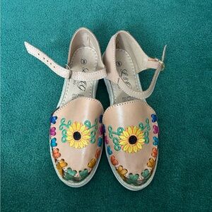 Floral Embroidered Sandals with Ankle Strap
